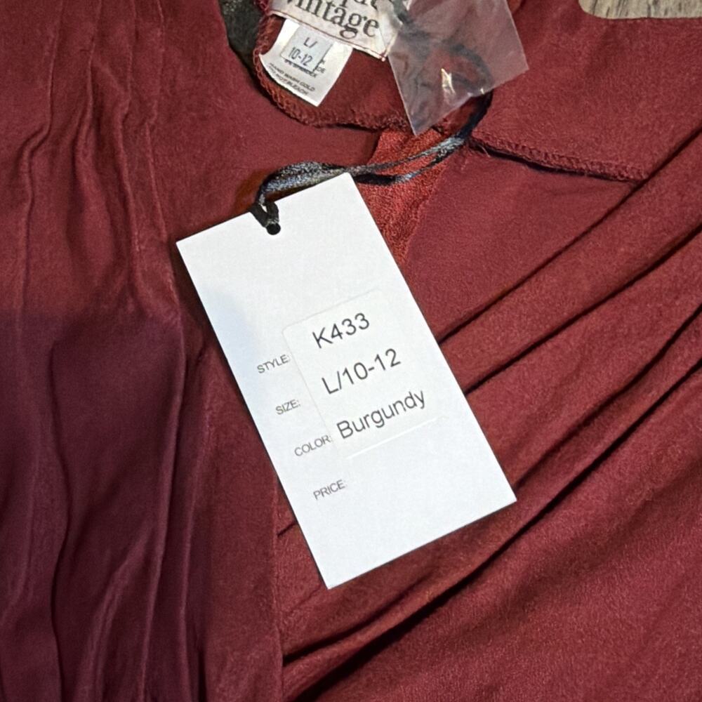 NWT Unique Vintage Burgundy Fit & Flare Dress Retro Pinup Swing Midi Sz L 10/12 - Picture 6 of 11